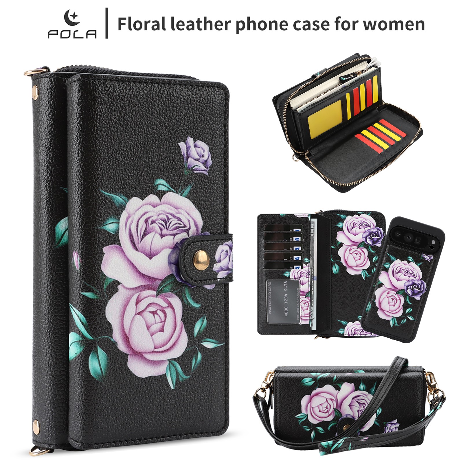 For Google Pixel 10 Pro XL 9 8 Zipper Wallet Magnetic Crossbody Card Purse Case