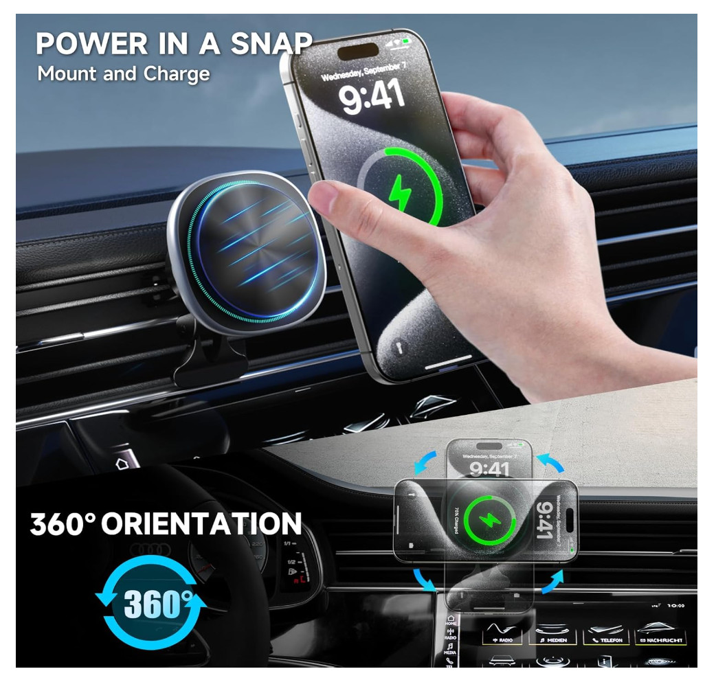 15W Magsafe Car Charger Phone Mount Wireless for iPhone FREE SHIPPING USA SELLER