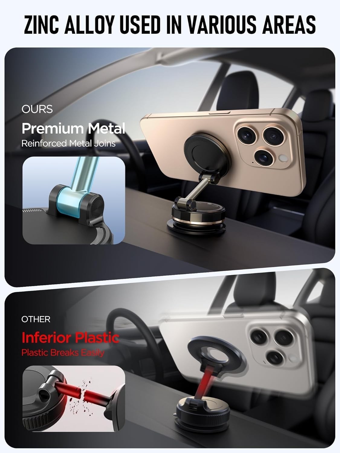 Luxury Magnetic Car Phone Holder with 360° Grip and 108 lbs Suction Power