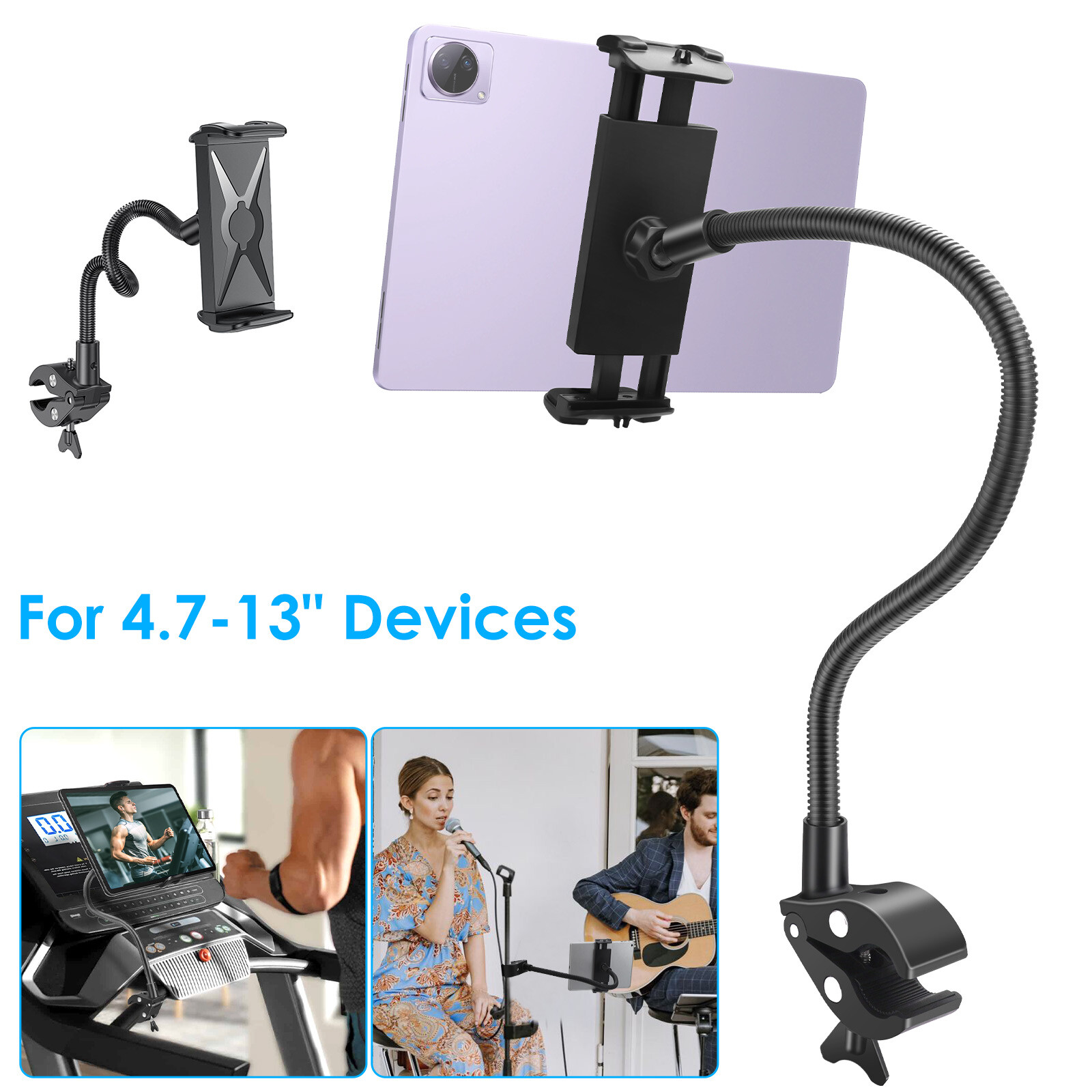 360°Adjustable Tablet Phone Mount for 4-13″ Spin Bike Treadmill Gooseneck Holder
