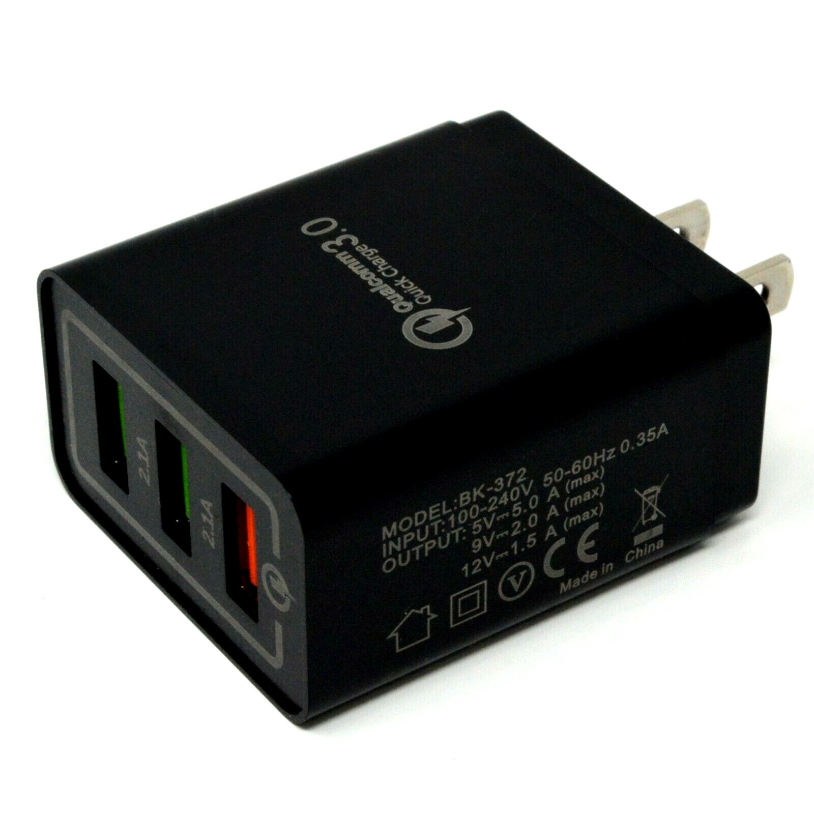 (3 ports) USB Fast Quick wall Charger (18W / 5V,9V,12V / 5A) for Android (Black)