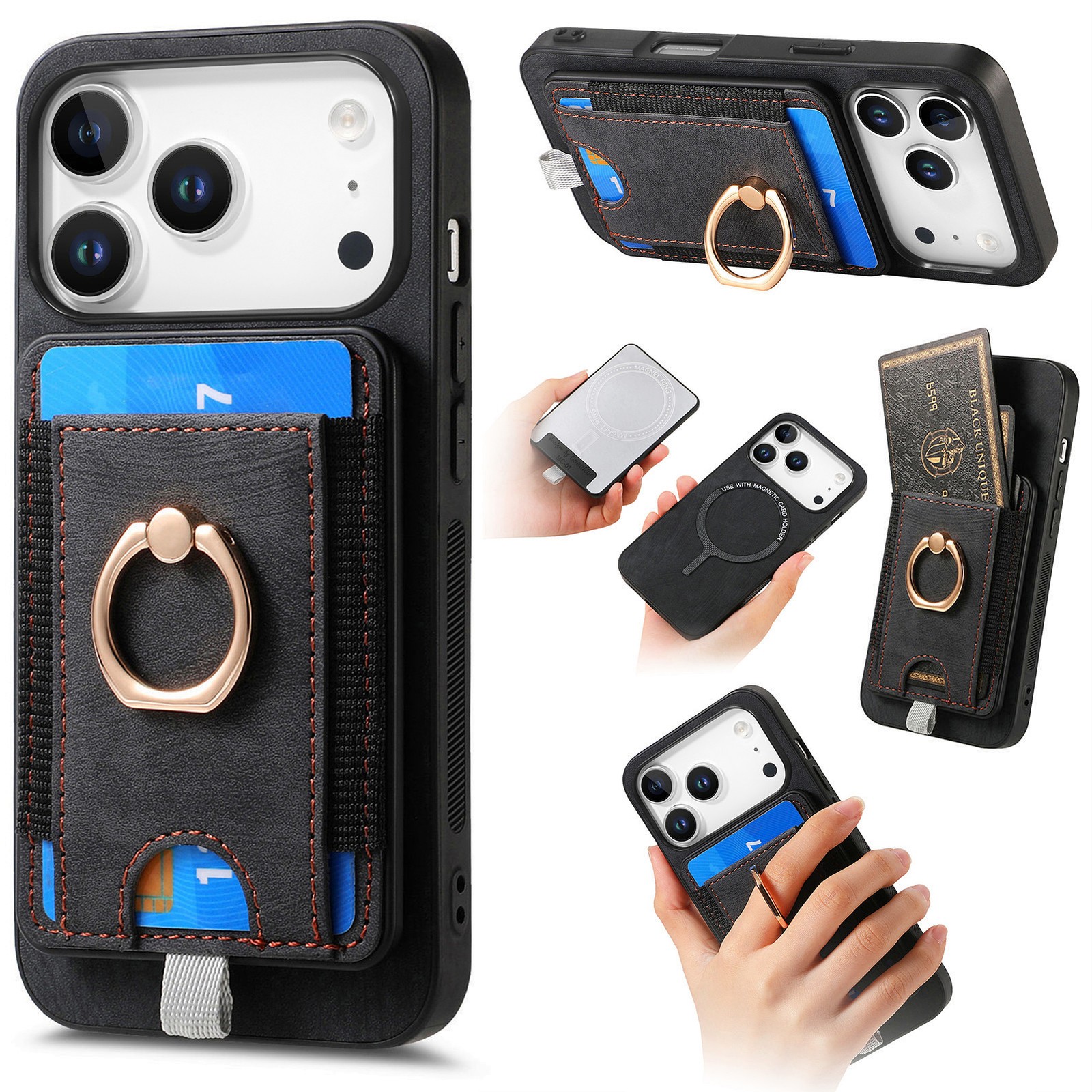 2IN1 Magnetic Wallet Leather Case w/ Ring Stand For iPhone 17 Pro Max/17 Pro/17