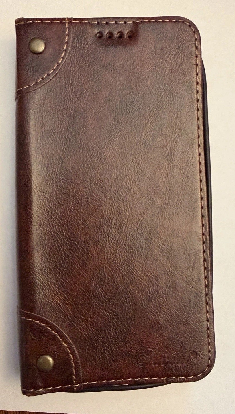 Wallet Folio Case for Apple iPhone 13 Brown/Black Plain with Card Pocket