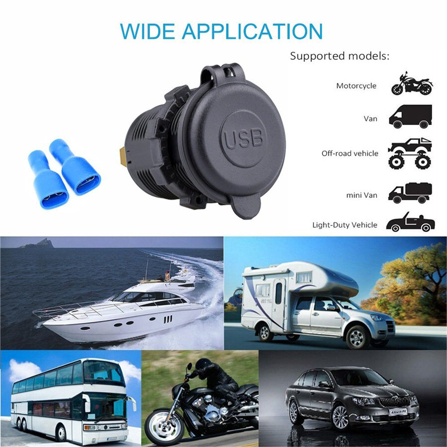 Dual USB Auto Car 2.4A Charger Dash Power Socket Quick Charge 3.0 Blue LED Cable
