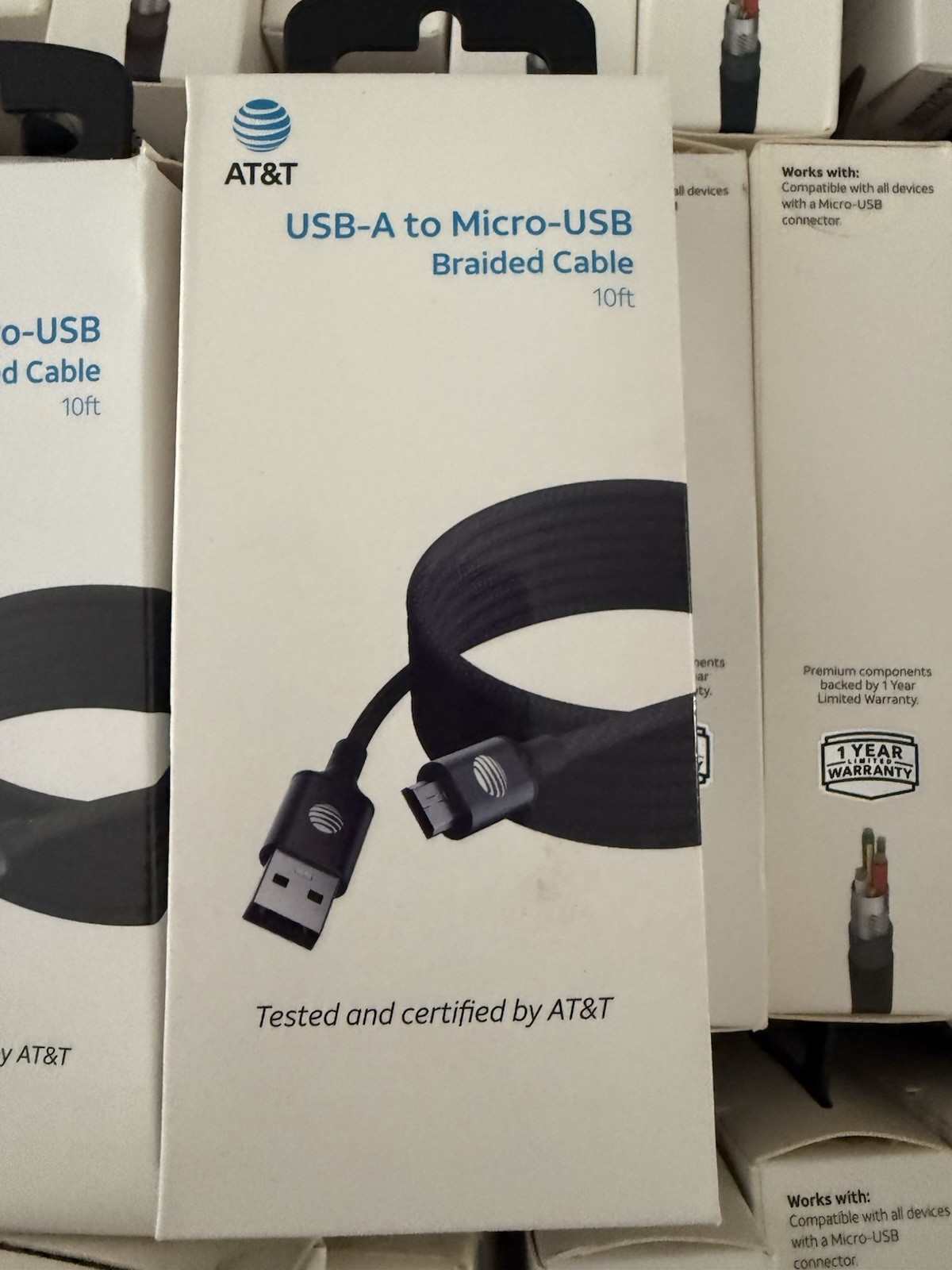 Lot 120 AT&T Android USB-A to Micro-USB 10FT Braided Charge & Sync Cable Black