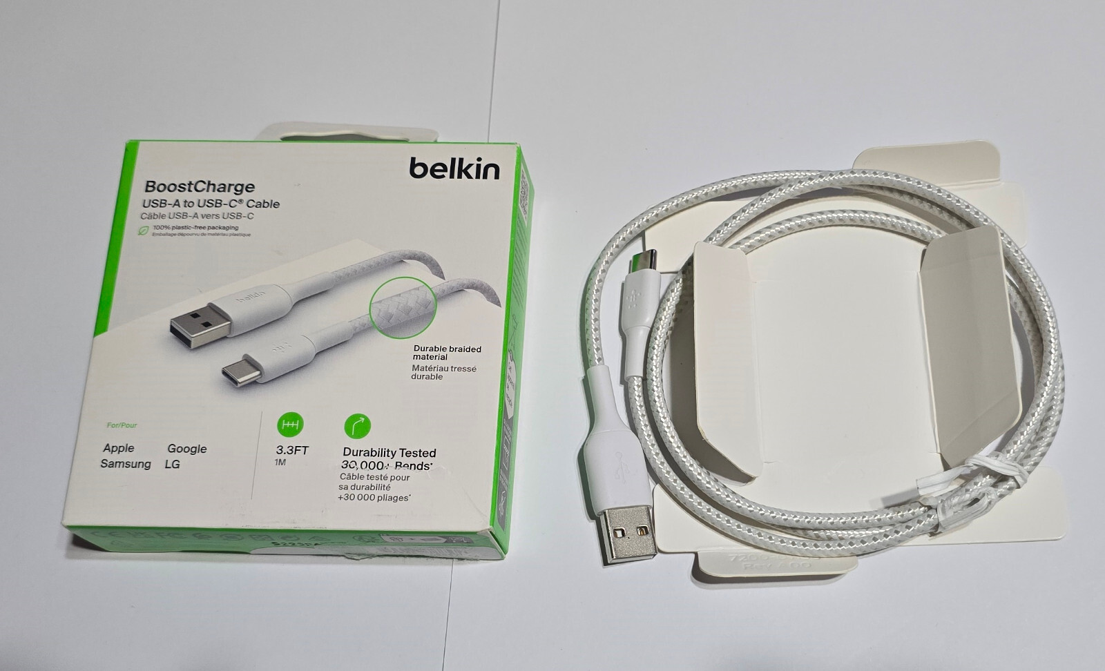 Unused Original White Belkin Boost Charge Braided USB-A to USB-C Cable 3.3ft/1M