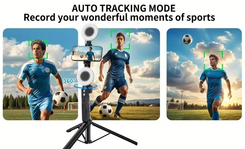 Auto Face Tracking Tripod 360° Rotation with Light, No App, 70.9″ Motion Sensor