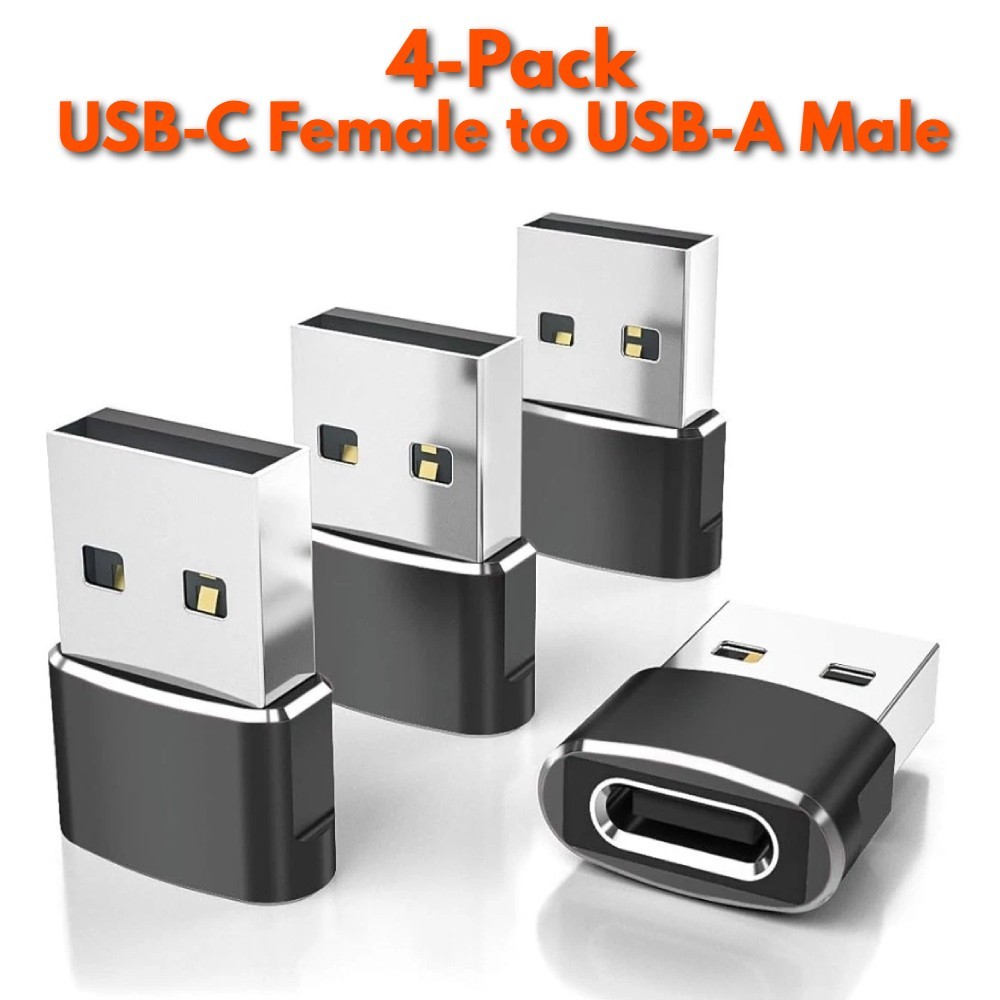 4-Pack USB to USB C Adapter USB-A 3.0 Type C OTG Converter Car Charger Plug