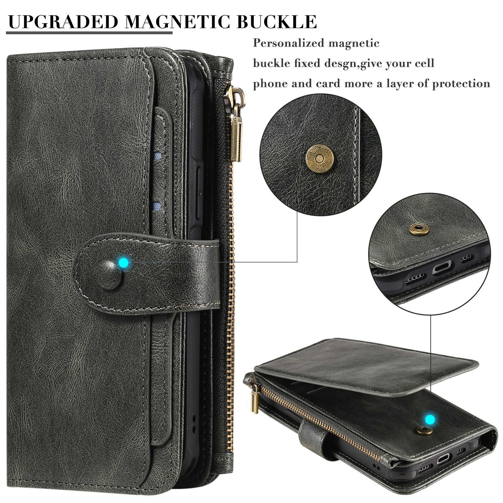 For iPhone 17 16 15 14 13 Pro 12 11 8 Zipper Leather Card Slot Wallet Flip Case