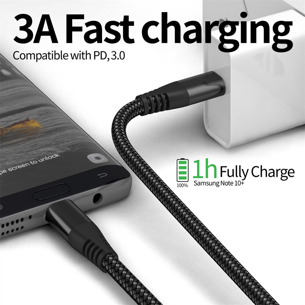 3/6/10FT Lot 60W Braided USB C Type-C Fast Charging Data SYNC Charger Cable Cord