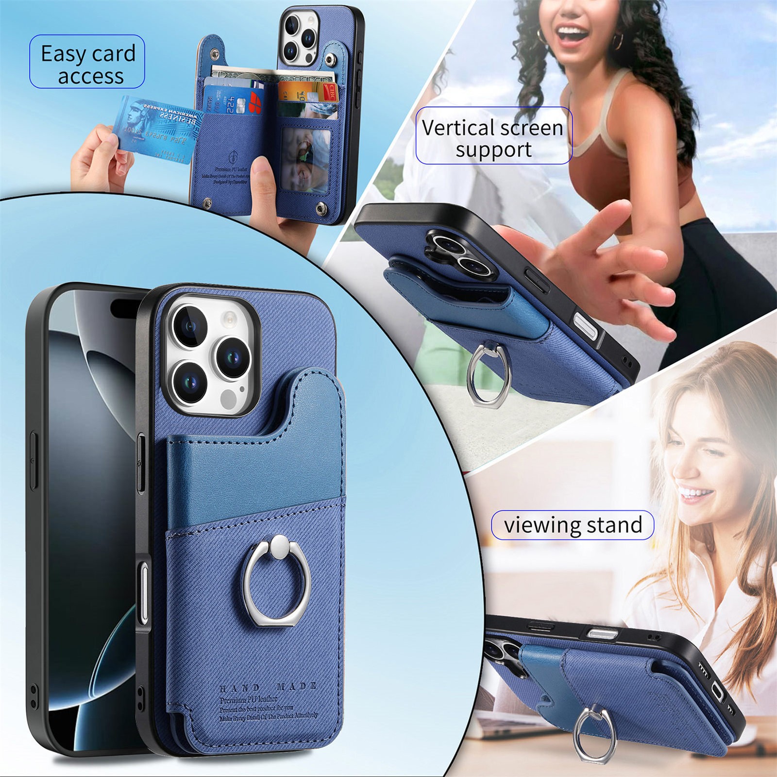 Shockproof Leather Wallet Case For iPhone 17 16 15 14 13 12 with Ring Stand