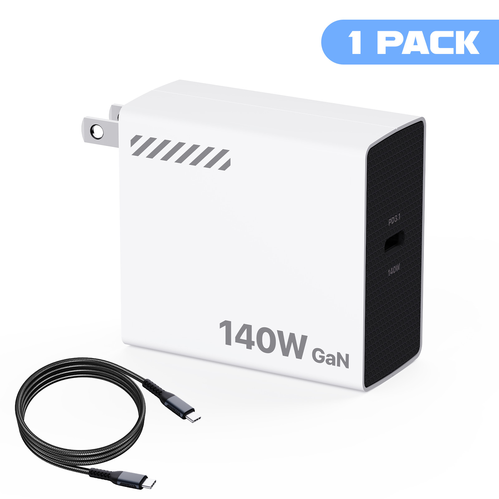 140W GaN Fast Charger USB-C PD 3.1 Power Adapter for Laptop Tablet Phone Travel