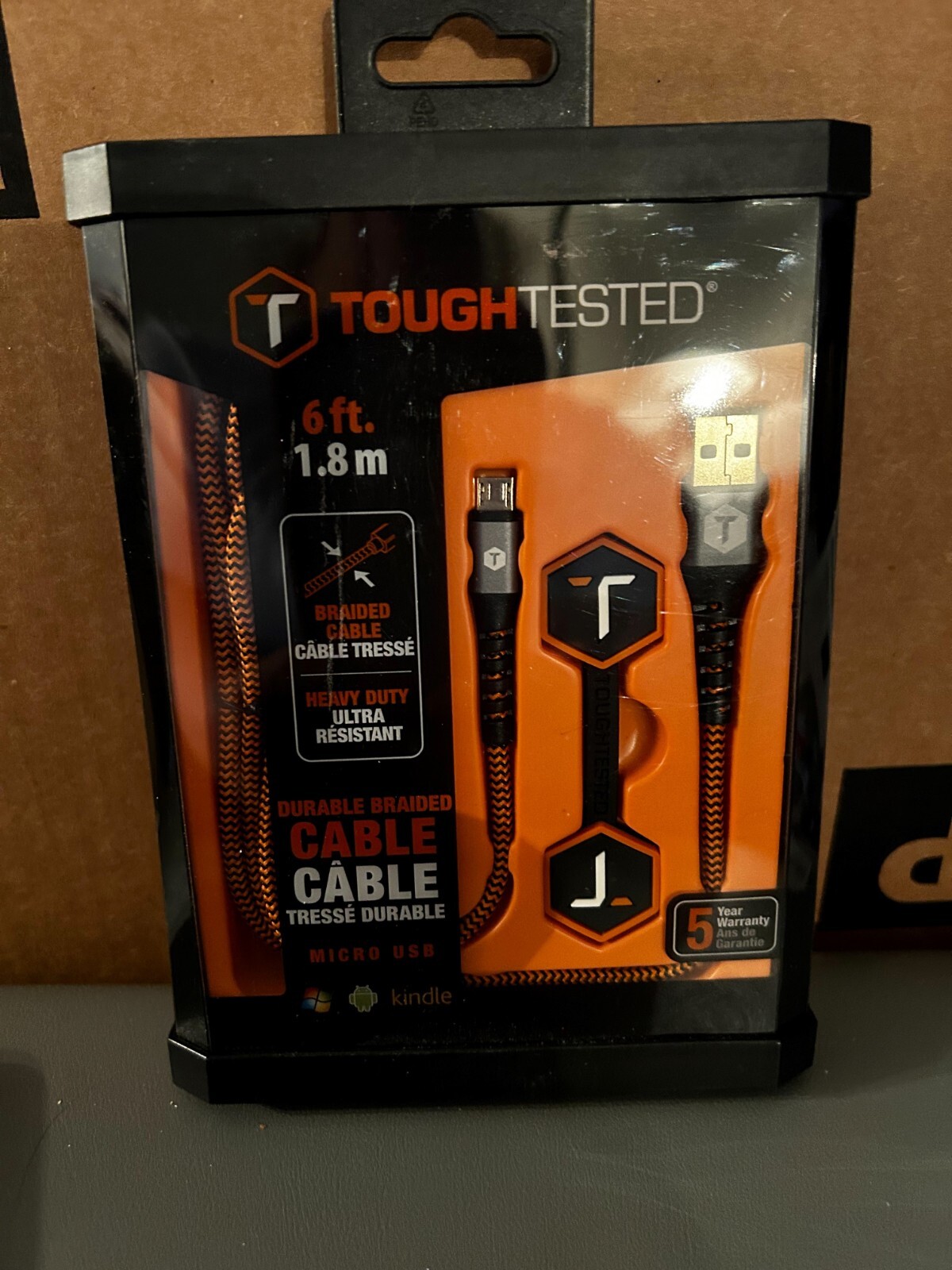 Tough Tested USB-A to Micro-USB Male Charge & Sync Cable (6 Feet) NEW SEALED
