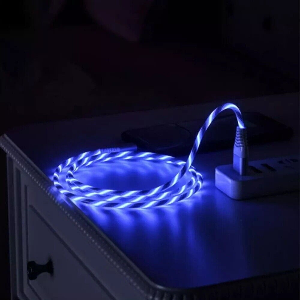 1PC Fast Charging Luminous Smartphone Charging Data Cable1 meter Pink & blue