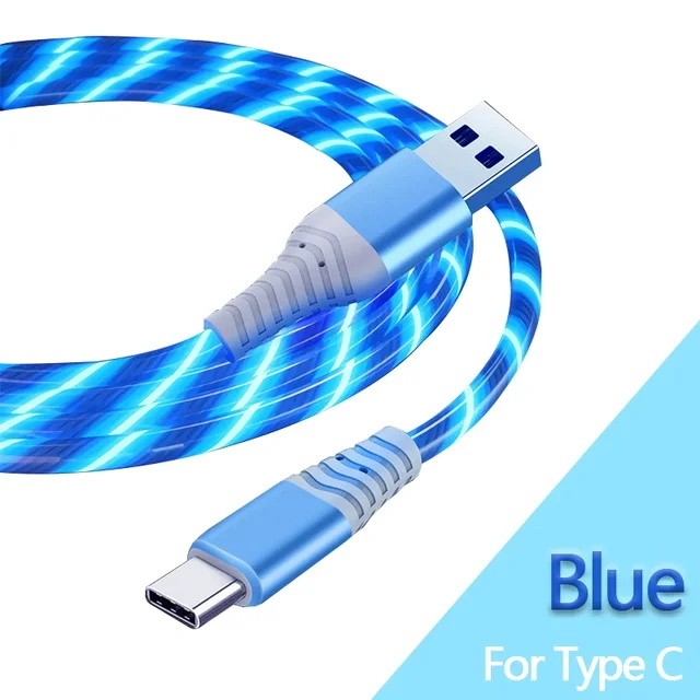 1PC Fast Charging Luminous Smartphone Charging Data Cable1 meter Pink & blue