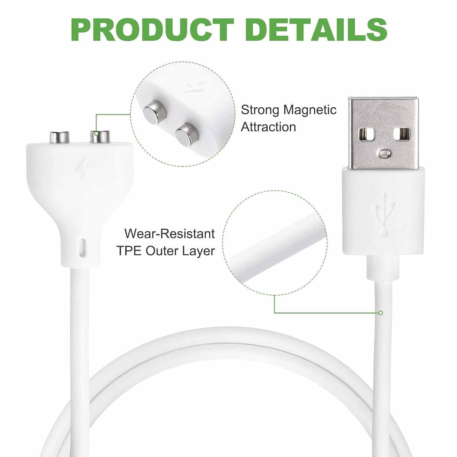 2.6Ft Magnetic USB DC Charger Cable, 6mm/0.24″ Magnetic Replacement Charging …