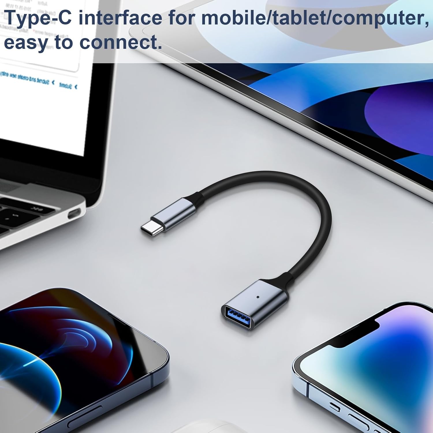 USB C to 3.0 Adapter [2 Pack], Type C Male Female OTG Cable Gray