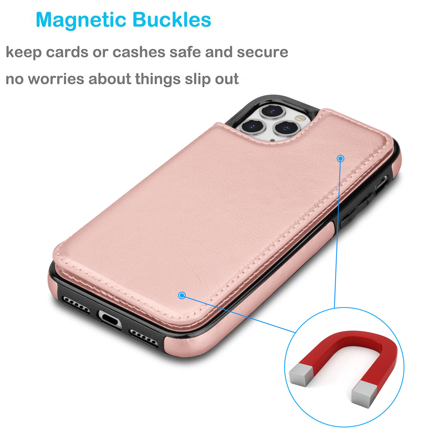 For iPhone 15 14 13 12 11 Pro Max Leather Wallet Card Holder Stand Case Cover