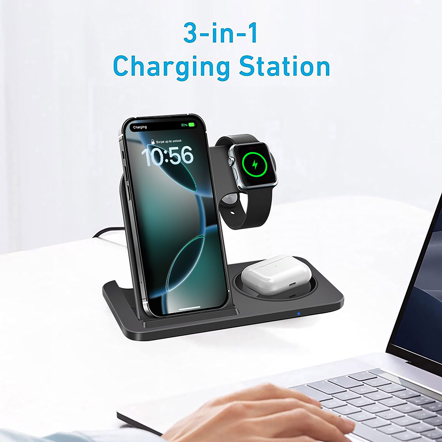 3In1 Wireless Charger Dock Charging Station For Apple Watch 9 Air Pods iPhone 16