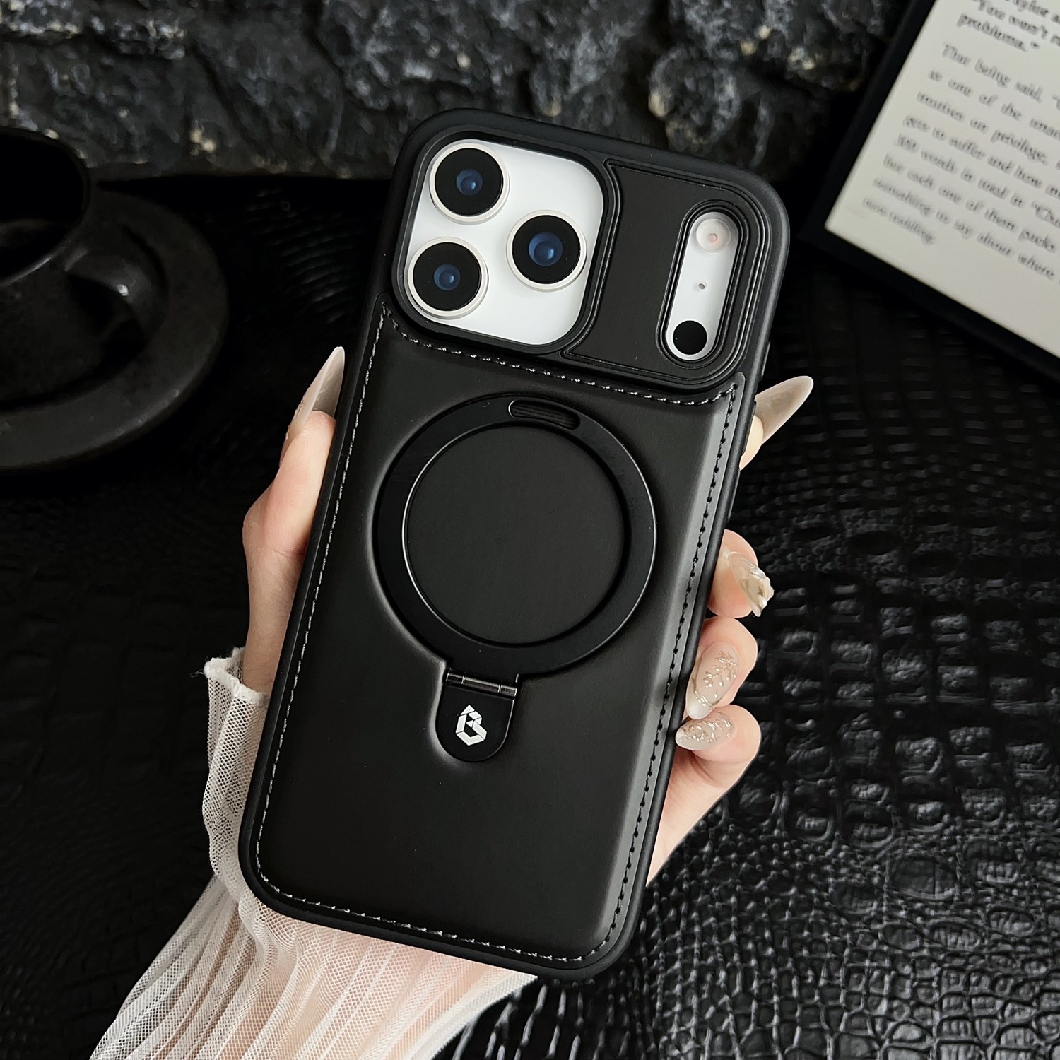 For iPhone 17 Pro Max/Air/17 Pro/17 PU Leather Ring Stand Mag Safe Phone Case