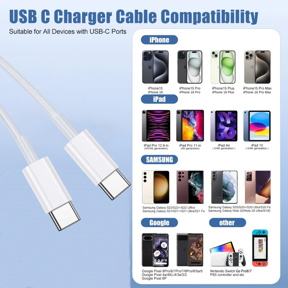 PD 60W USB C to Type C Fast Charger Cord Lot For iPhone Air 17 16 15 Pro Samsung