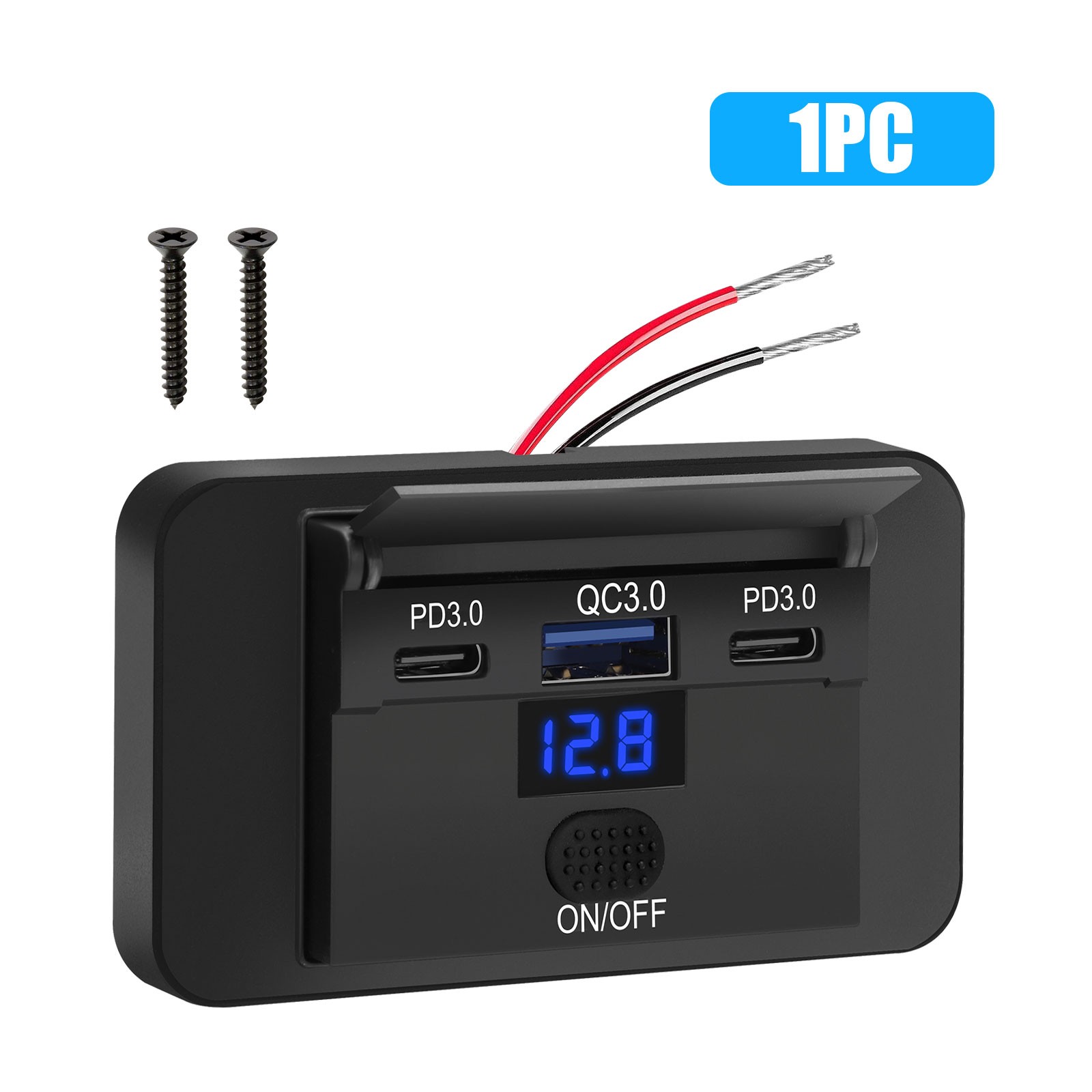 12V/24V Car USB Outlet Dual USB-A QC3.0 + USB-C PD3.0 Waterproof Panel Charger