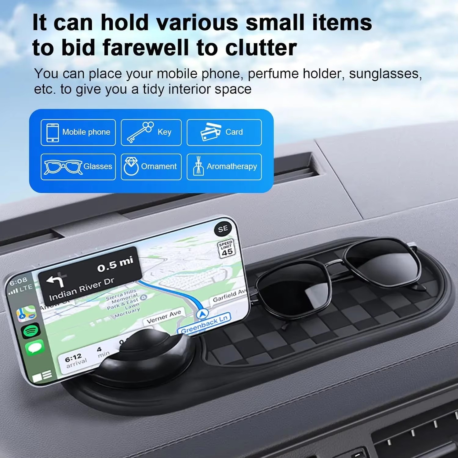 Multifunction Car Dashboard Anti-Slip Mat Auto Phone Holder & Parking Number LOT