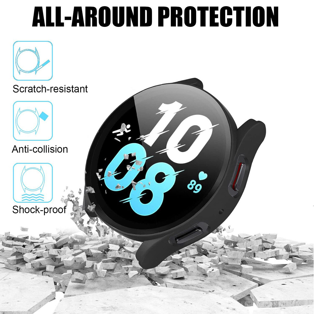 2X Samsung Galaxy Watch 4 5 6 7 40/44 Tempered Glass Protector Screen Case Cover