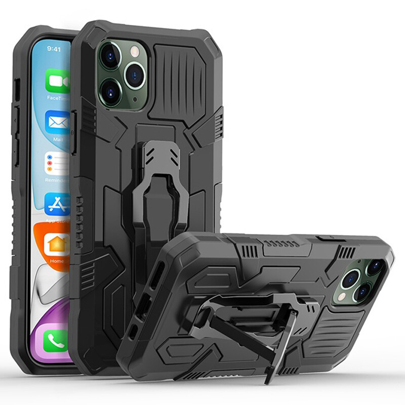 For iPhone 16 15 14 Plus 13 Pro Max Matte Rugged Kickstand Case + Tempered Glass