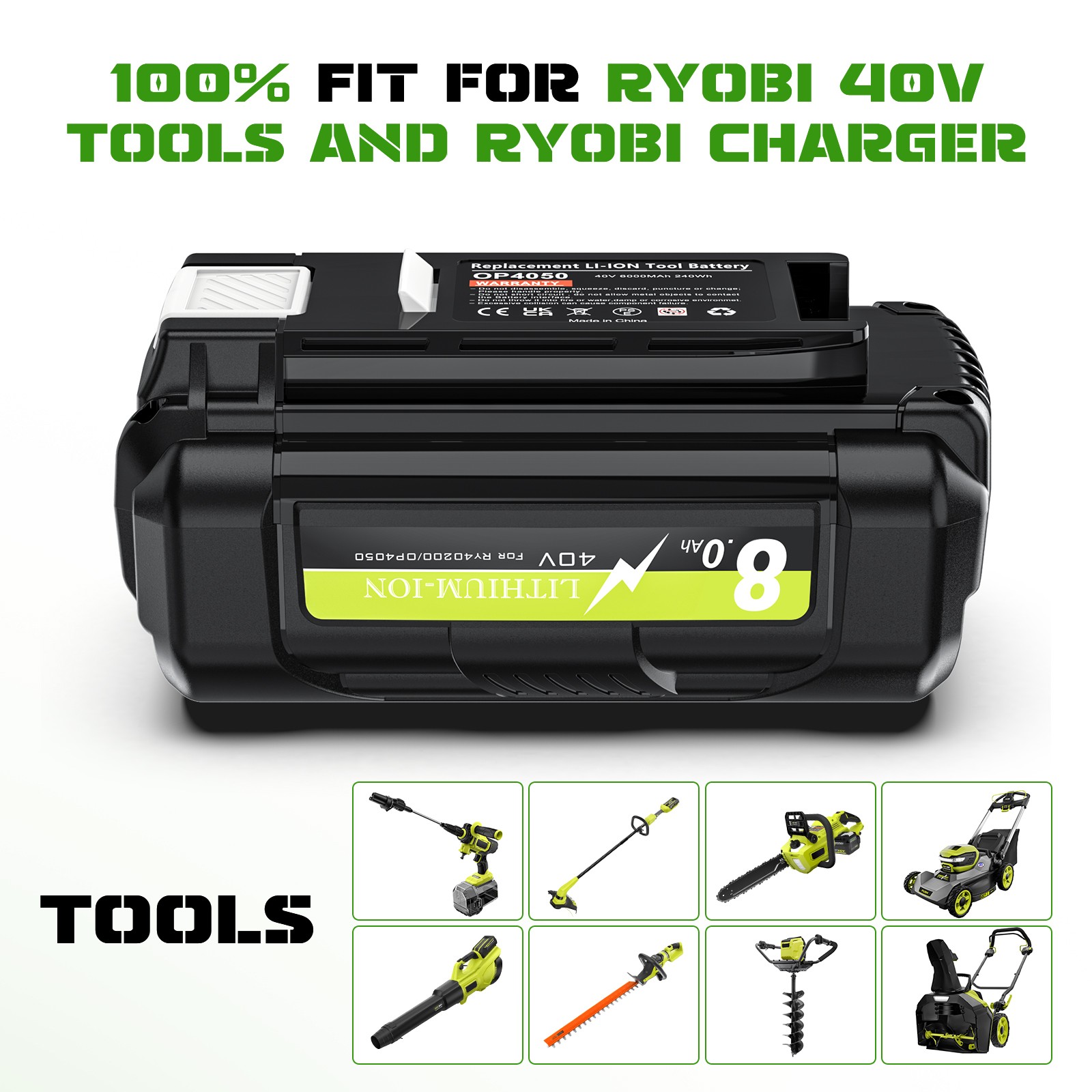 1/2/4PC For Ryobi 40Volt 8.0Ah Battery High Capacity Lithium lot OP4050 OP40602
