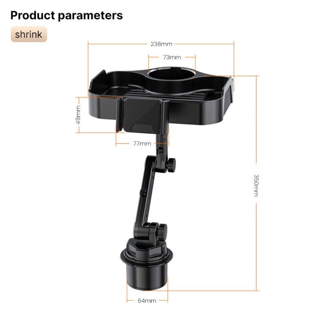 3 in 1 Car Cup Holder Phone Holder Food Table Tray Mount Universal 360° Rotation