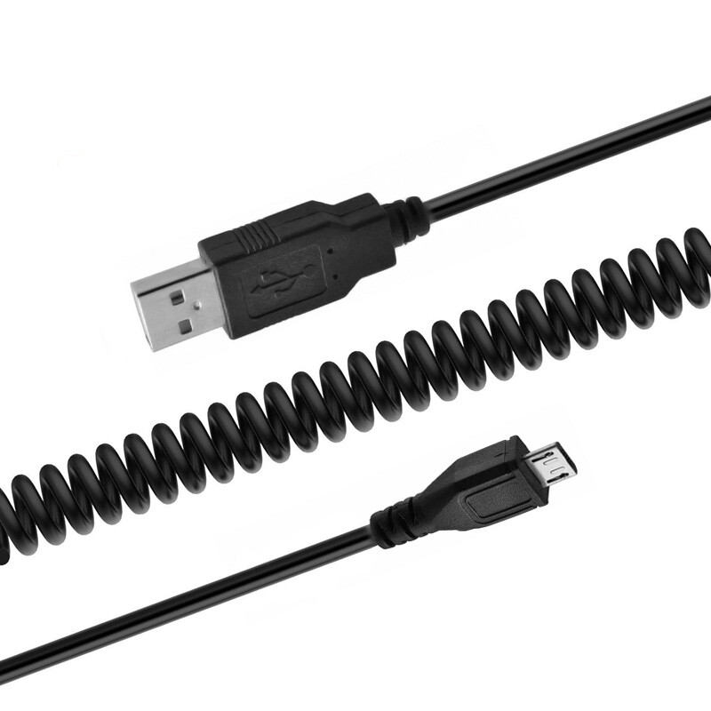 US Micro USB MicroUSB Spring Charge Cable Retractable For HTC Cell Phone Black