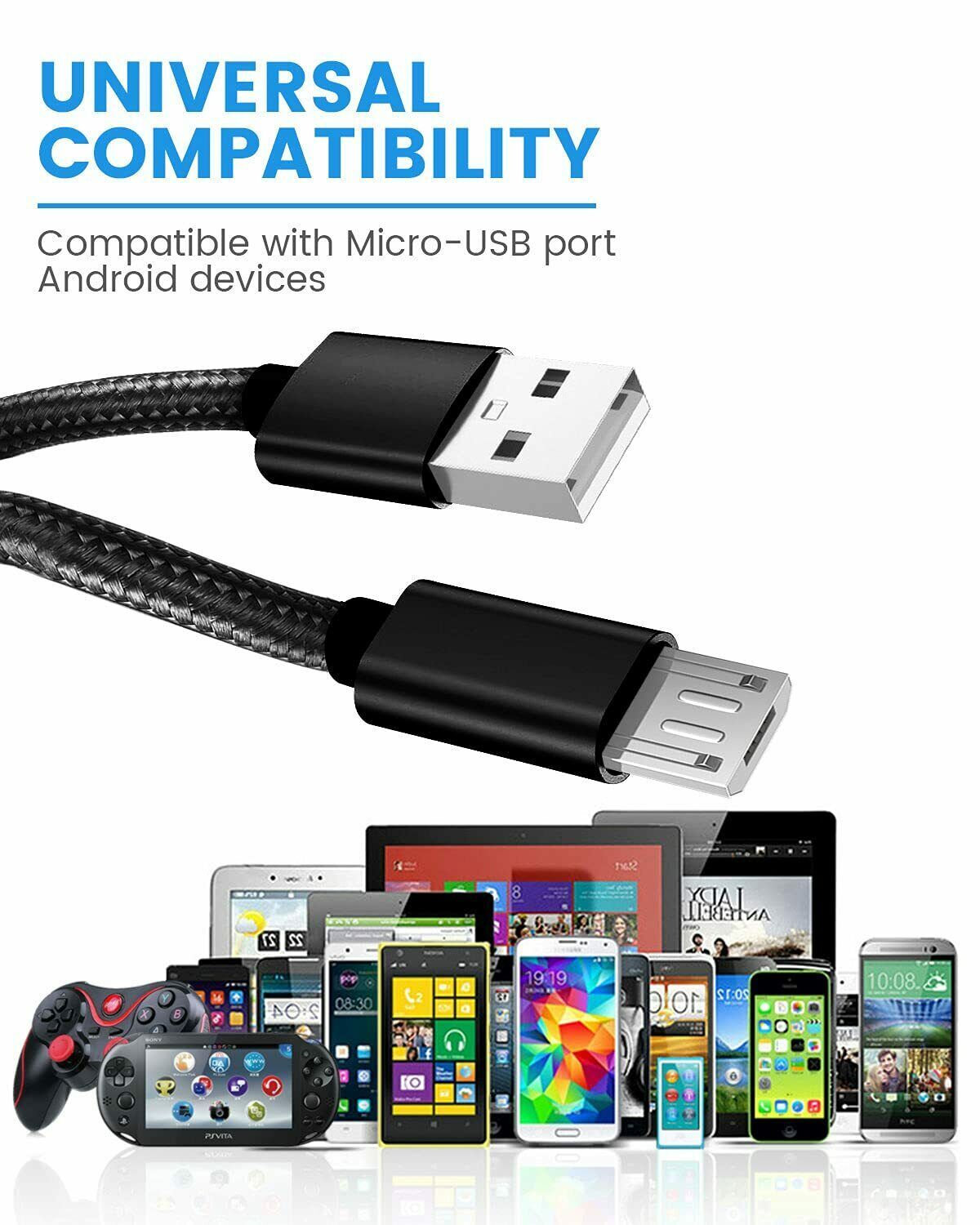 Micro USB to USB A Cable Android Charger Braided Cord For Samsung Google LG LOT