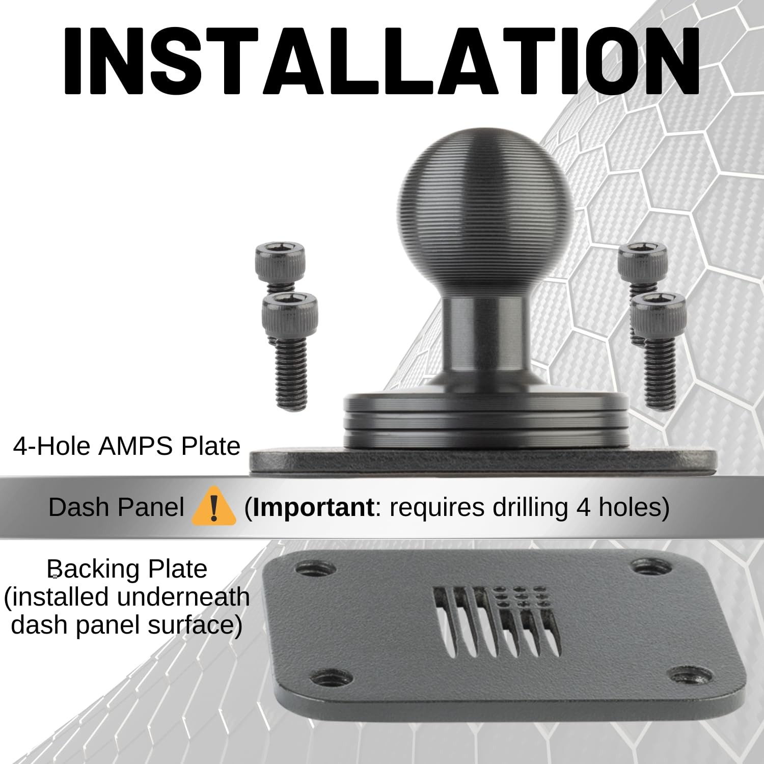 Metal 4-Hole AMPS Base Mount with 20mm 0.787 inches Mounting Ball with Metal