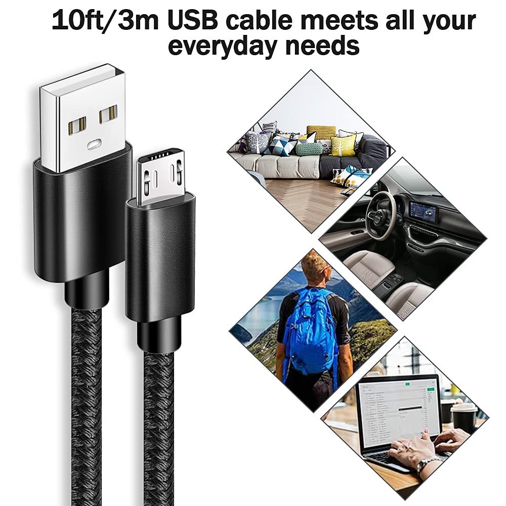 3 Pack 3Ft 6Ft 10Ft Micro USB Charge Cable For Samsung Android Charging Cord