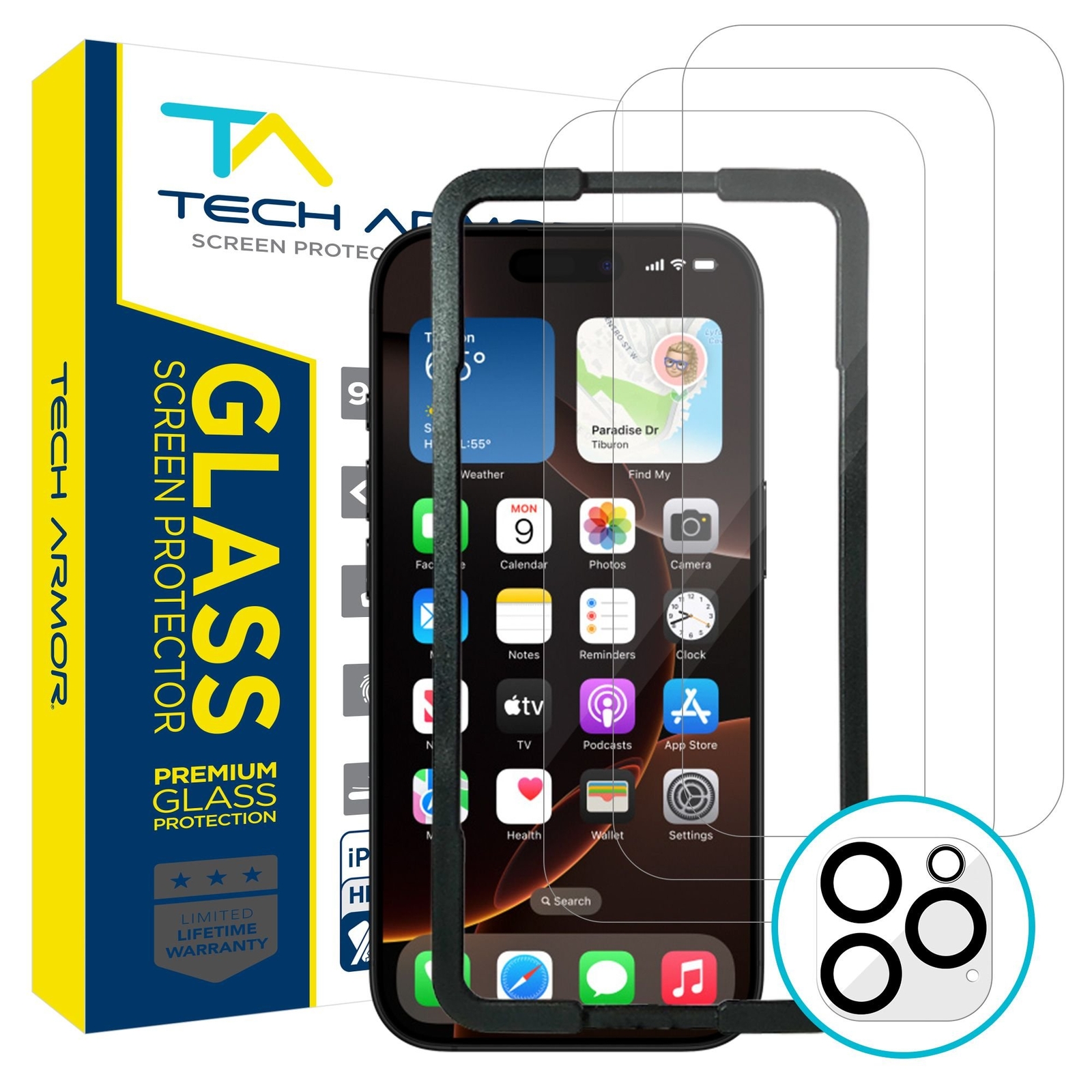 Tech Armor Ballistic Glass Screen Protector for iPhone 16 Pro – 3 Pack