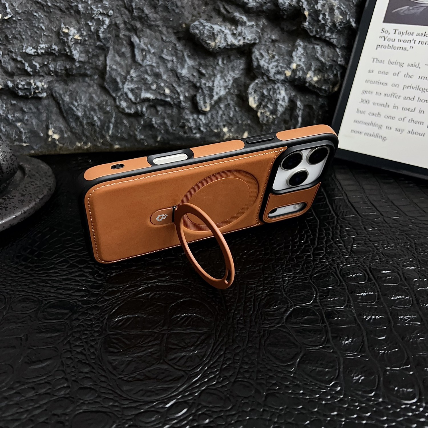For iPhone 17 Pro Max/Air/17 Pro/17 PU Leather Ring Stand Mag Safe Phone Case