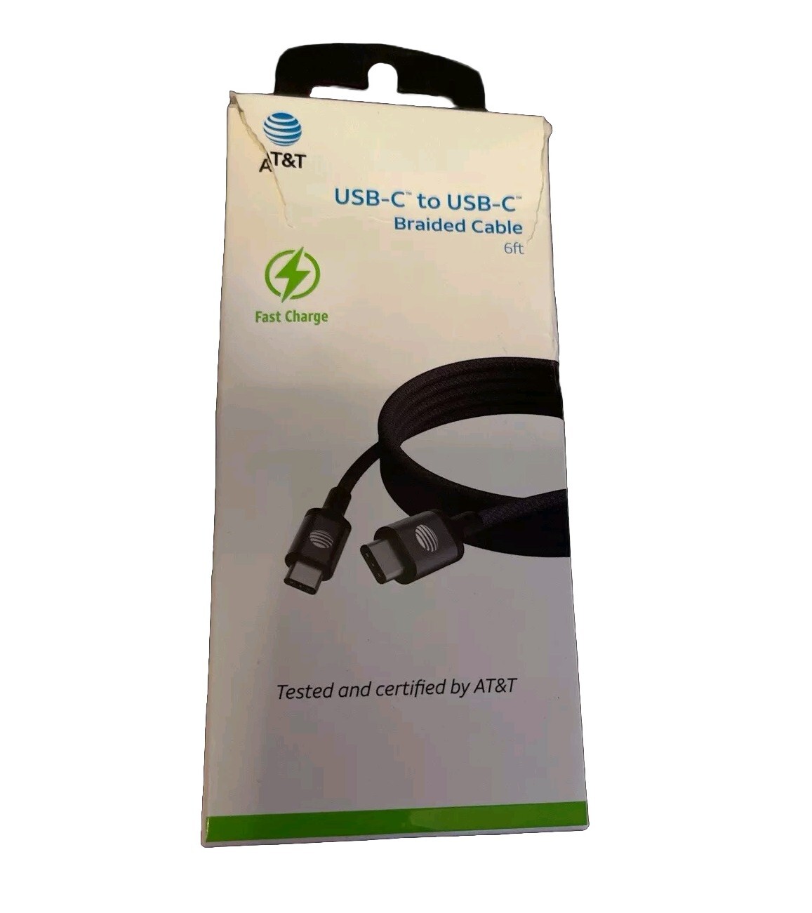 AT&T 6-Foot Braided Fast Charge & Sync Cable Type C to C Cable – Black
