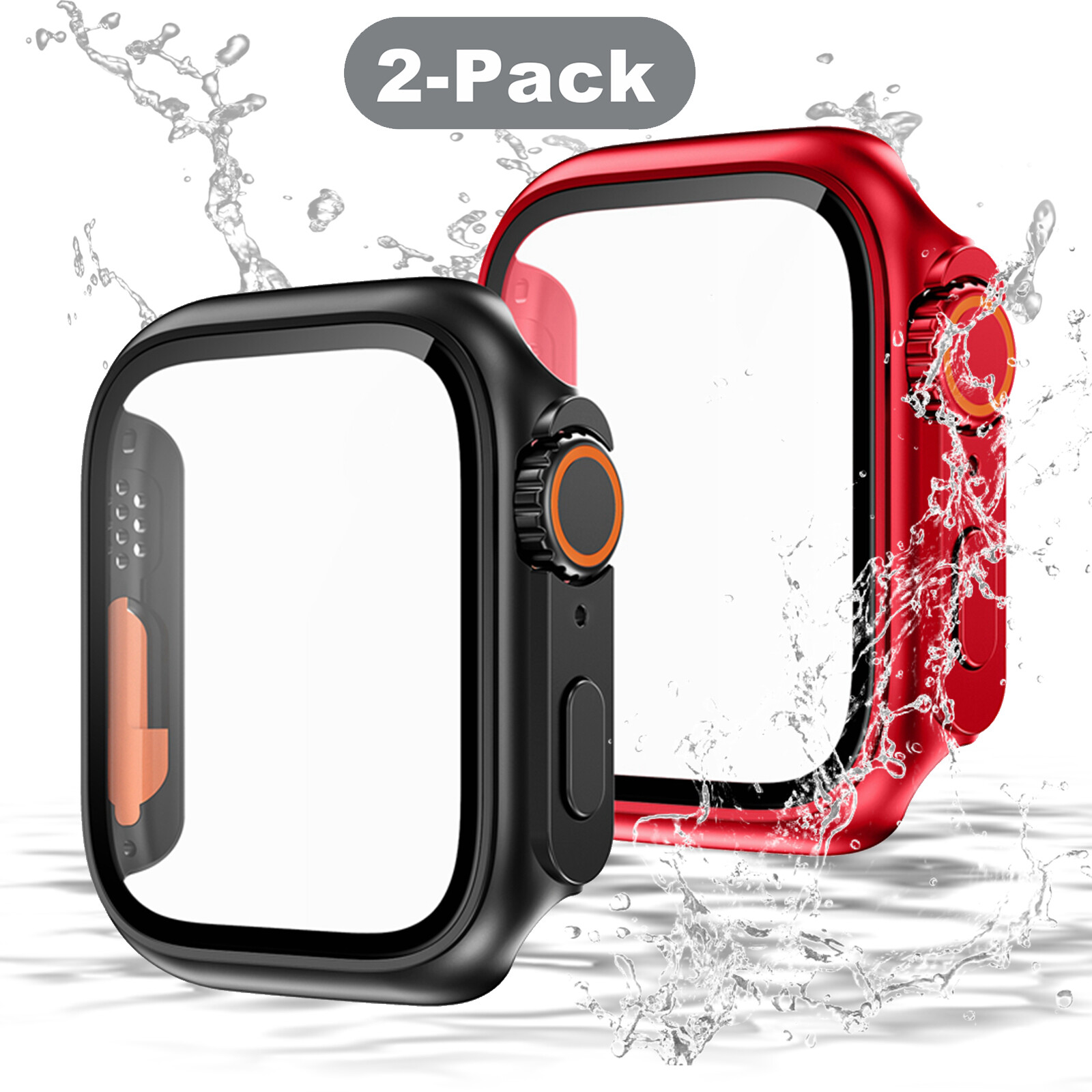2 Pcs For Apple Watch 9 8 7 6 Waterproof Case iWatch 45/40/44/41mm Screen Cover