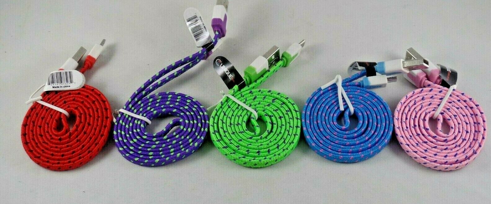 Wholesale Lot 3FT 1M FLAT Braided micro USB to USB Charger Cables 5 pieces total