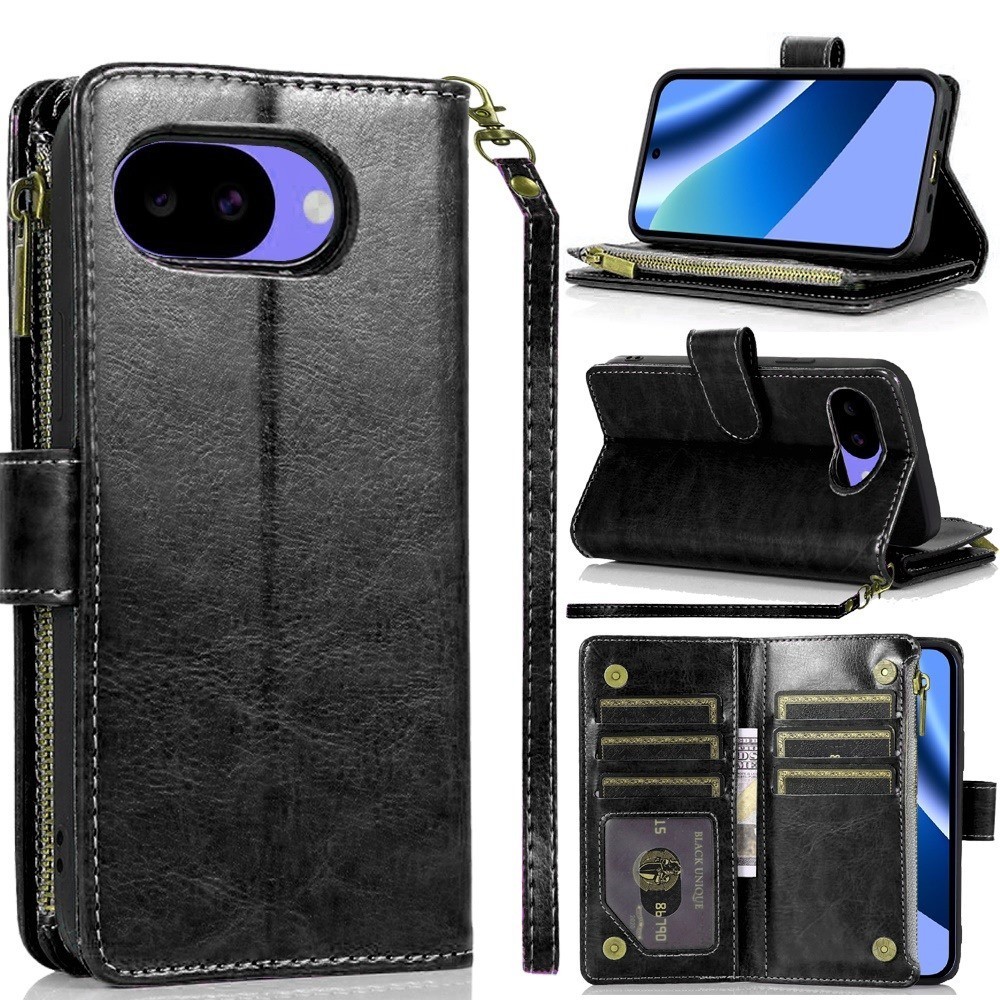 For Google Pixel 10a Faux leather Case Wallet Card ID Zipper Money Holder Cover