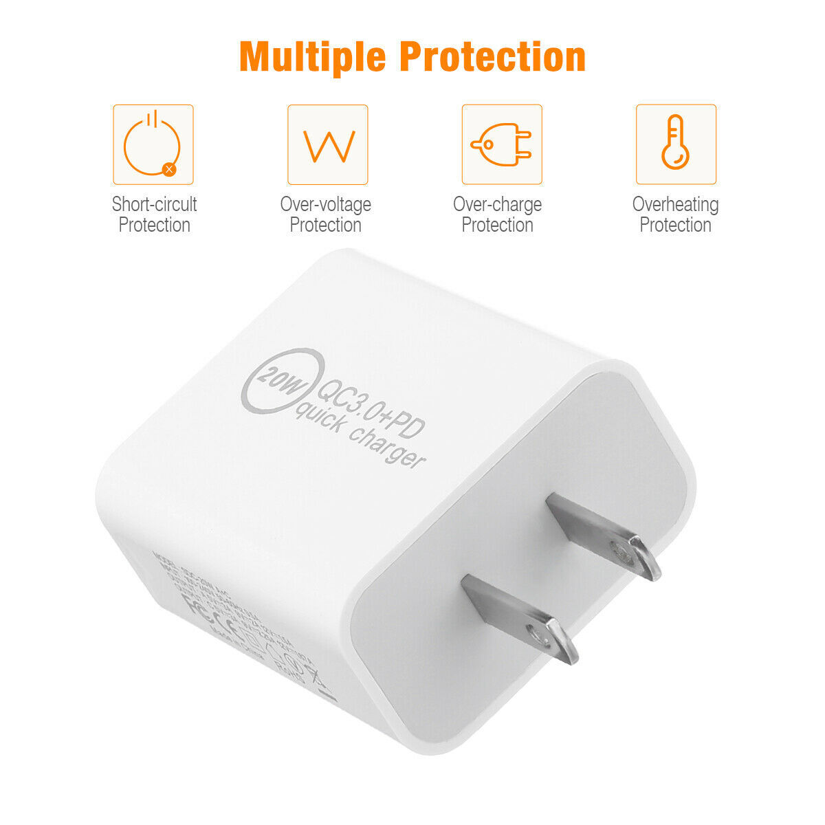 20W Dual Port USB C Charger Plug Fast Charging Block+USB A Brick for iPhone Lot