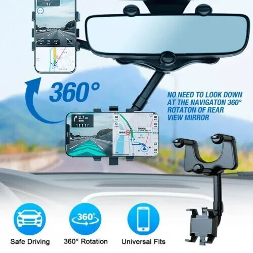 360° Universal Car Truck Phone Holder Clip Rearview Mirror Mount Stand Dashboard
