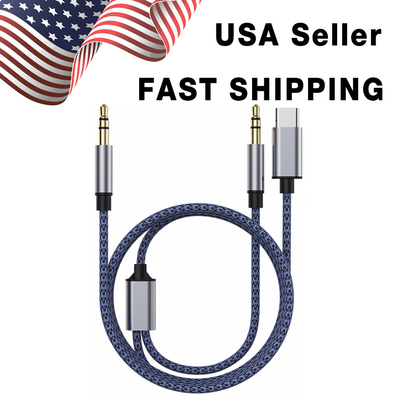 2 in 1 3.5mm Aux Cable to 3.5mm Audio Aux Jack Cable with USB C Cable Blue 1.2M