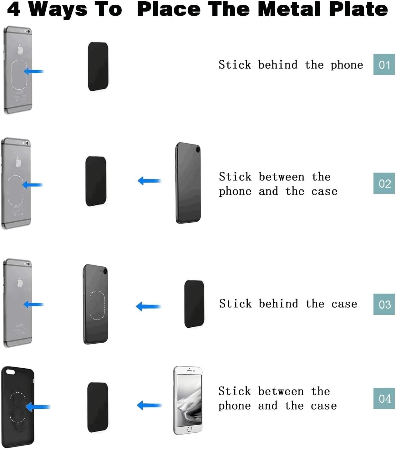 Phone Magnets for Back of Phone Universal Metal Plates 2 Rectangular and 2 Ro…
