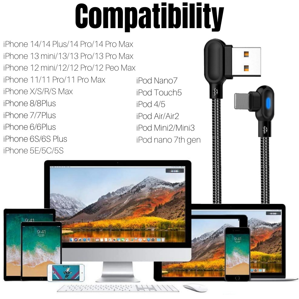 3Pack 90 Degree Braided USB Fast Charging Cable 3FT 6Ft For iPhone 14 13 12 11 X