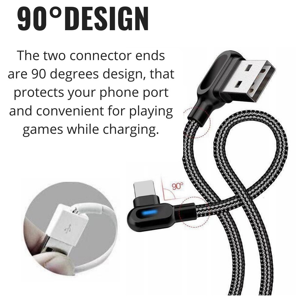90 Degree USB Cable 3/6FT Charger Charging Cord Lot For iPhone 8 XR 11 12 13 14