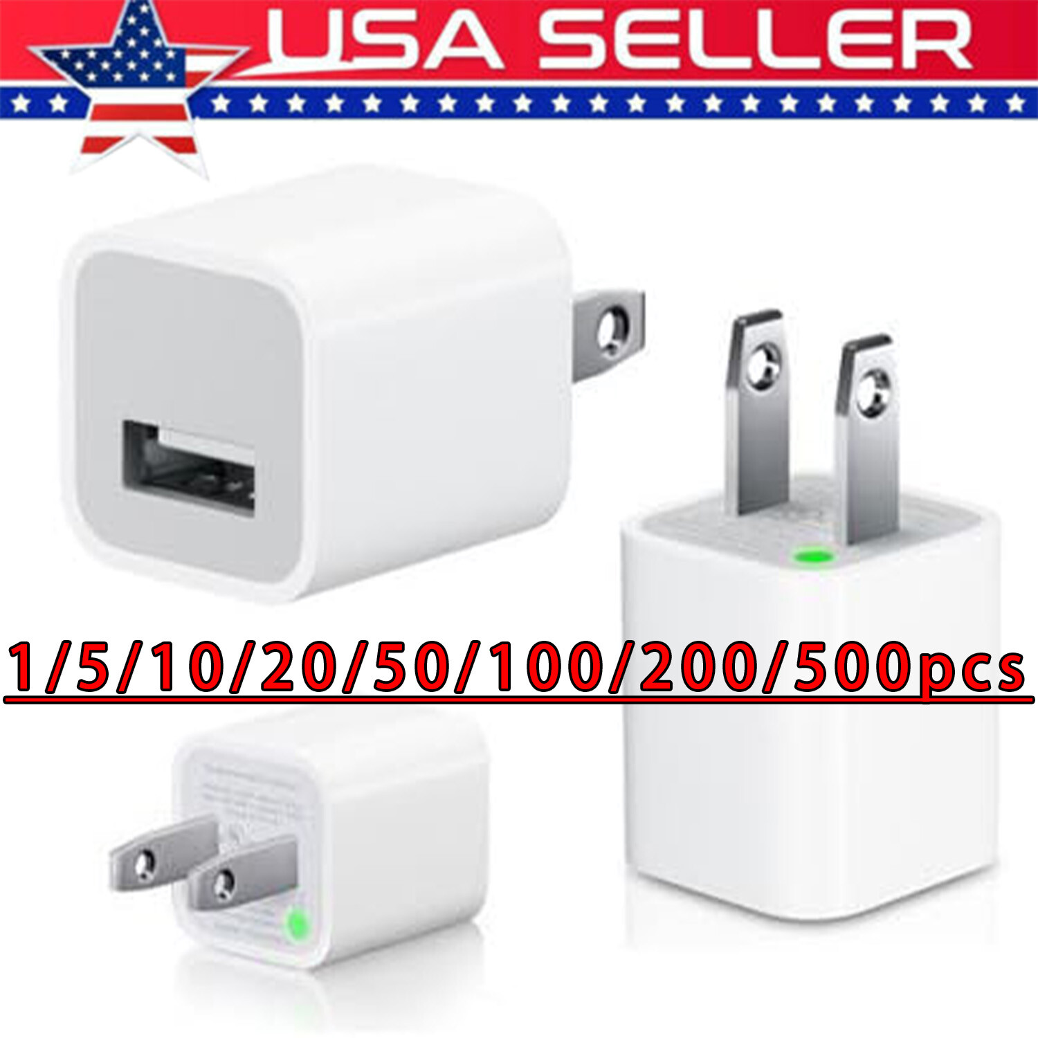 White 1A USB Power Adapter AC Home Wall Charger US Plug FOR iPhone 5 6 7 8 LOT
