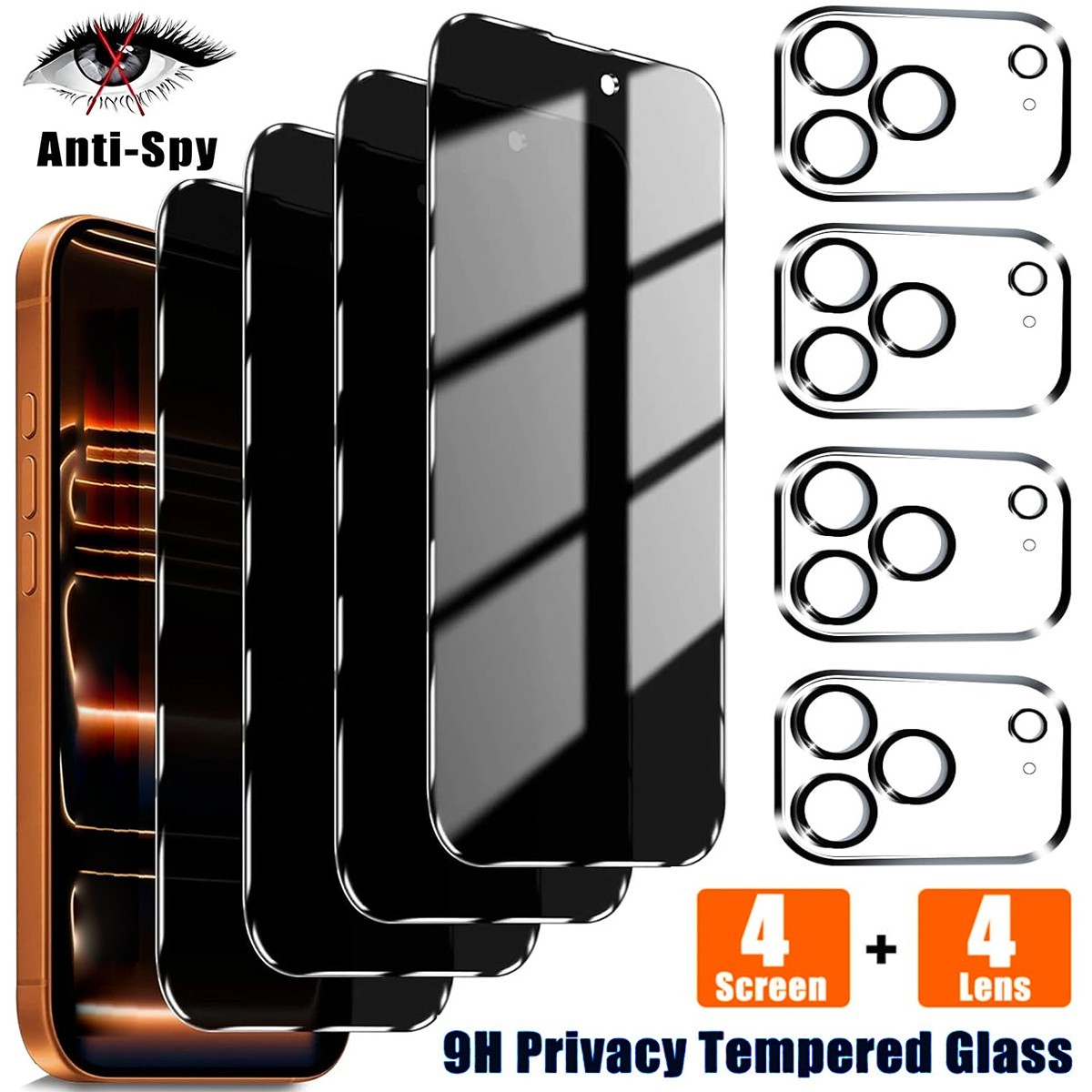 Privacy Tempered Glass Screen Camera Protector For iPhone 17 16 15 14 13 Pro Max