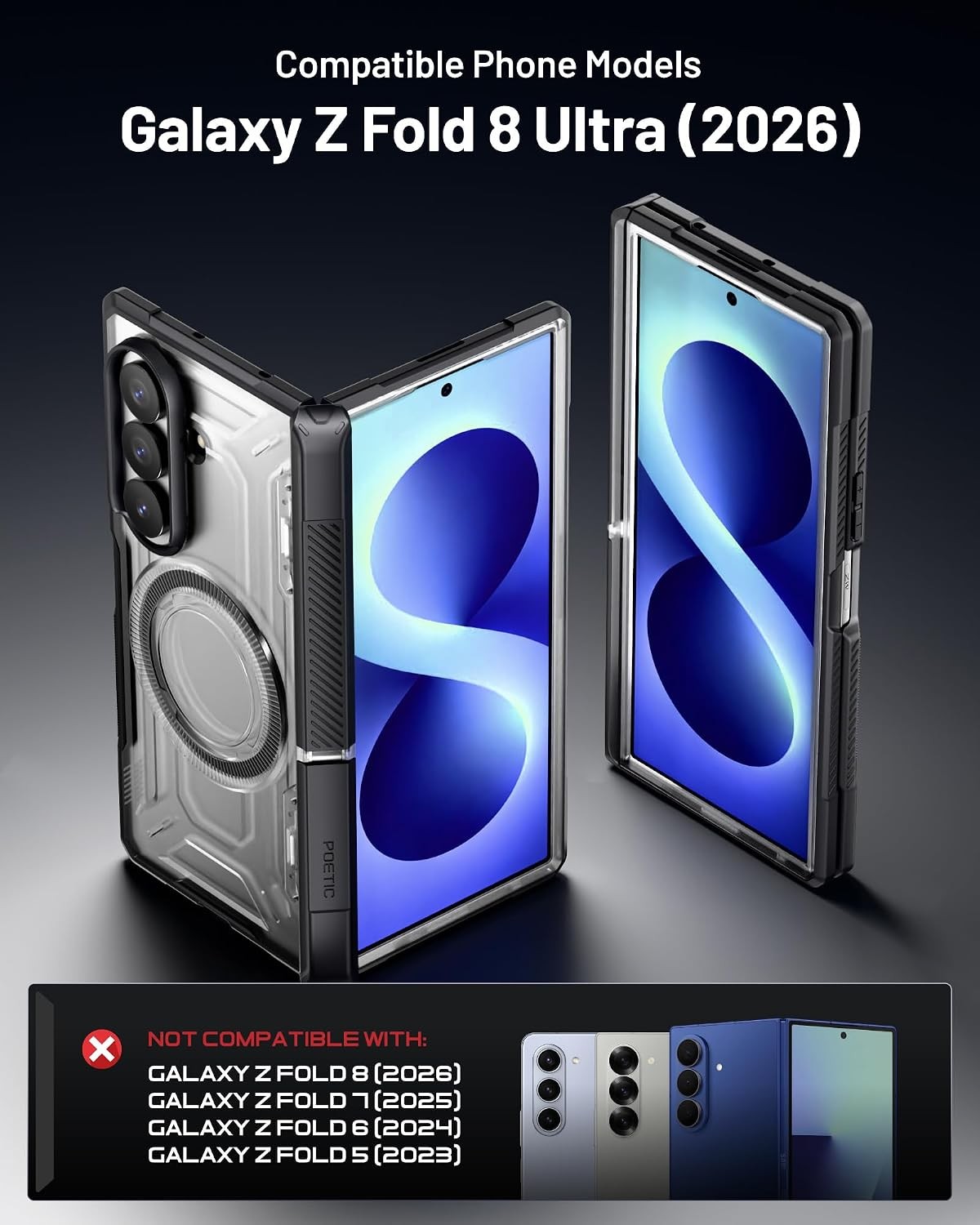 Poetic Spartan Case For Galaxy Z Fold 8 Ultra With Kickstand Hybrid Cover Black